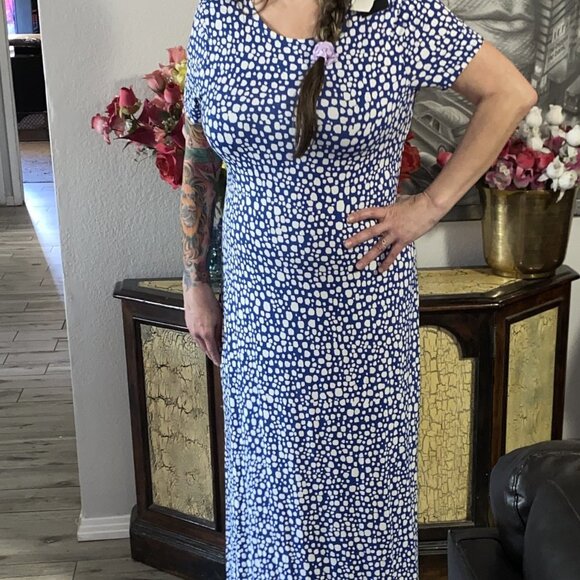 Sz.14/16 (1X)*Eloquii*NWT*Blue & White Polka-Dot Print Twist Back Maxi-Dress - Picture 1 of 11